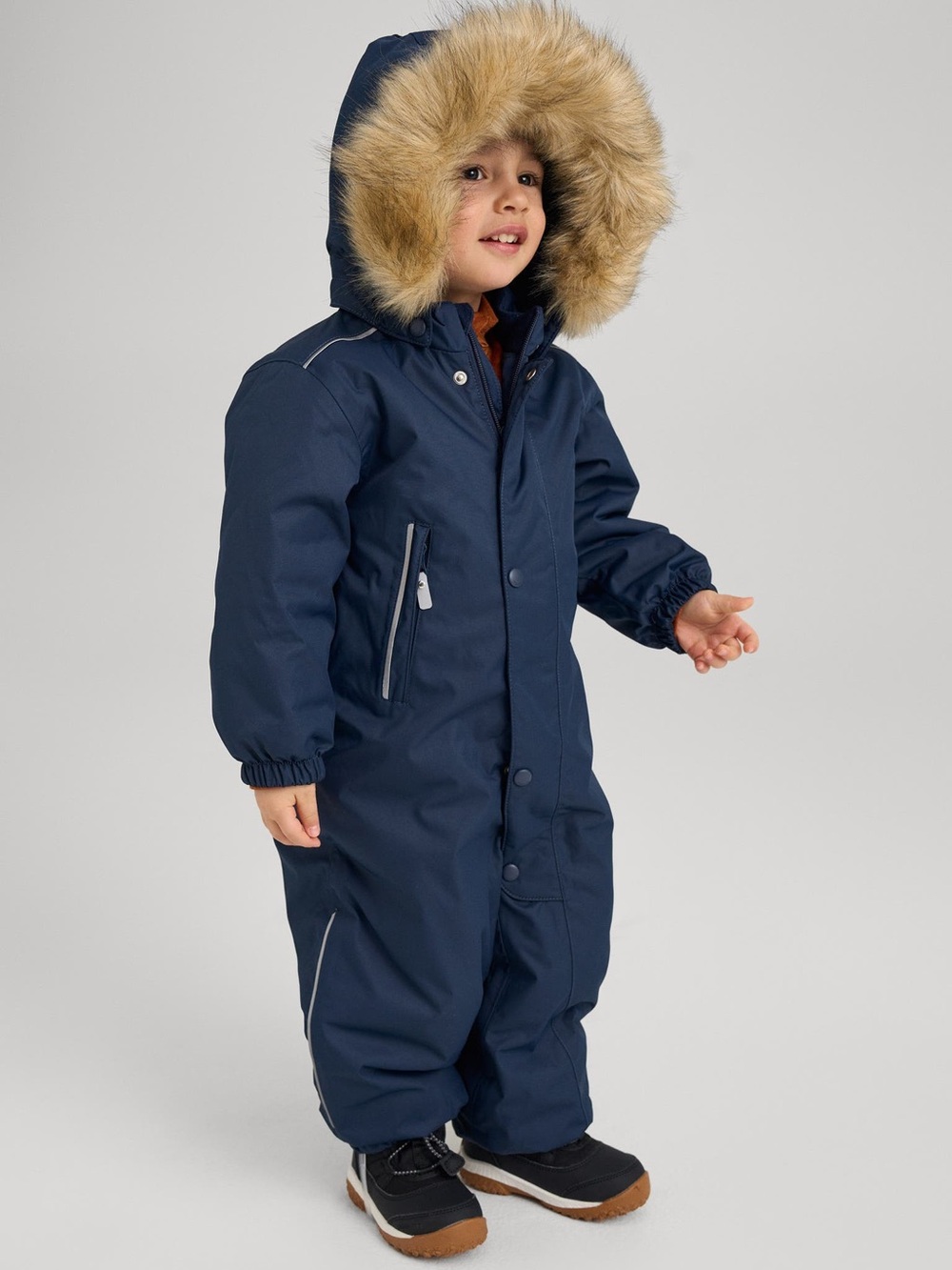 Reima Navy Kids' Winter Puffer Snowsuit with Faux-Fur Hood